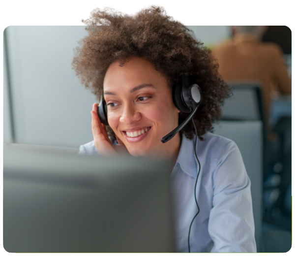 woman wearing a headset and smiling